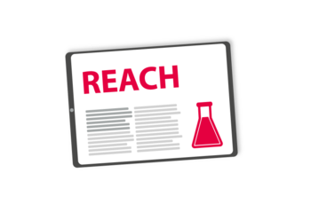 Ikona Tablet, dokument o tytule REACh przedstawia naczynie laboratoryjne