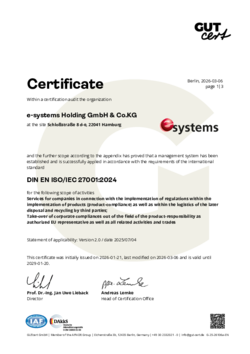 take-e-way Certificate Information Security Management System DIN EN ISO/IEC 27001