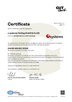 take-e-way Certificate Information Security Management System DIN EN ISO/IEC 27001
